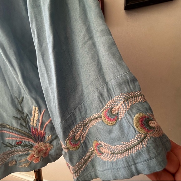 Johnny Was Workshop Embroidered Kimono Coat Medium Light Blue Pink Green - Picture 14 of 16